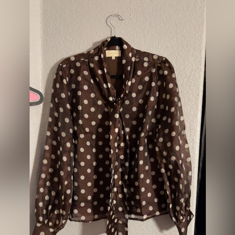 MELLODAY Brown Polka Dot Blouse